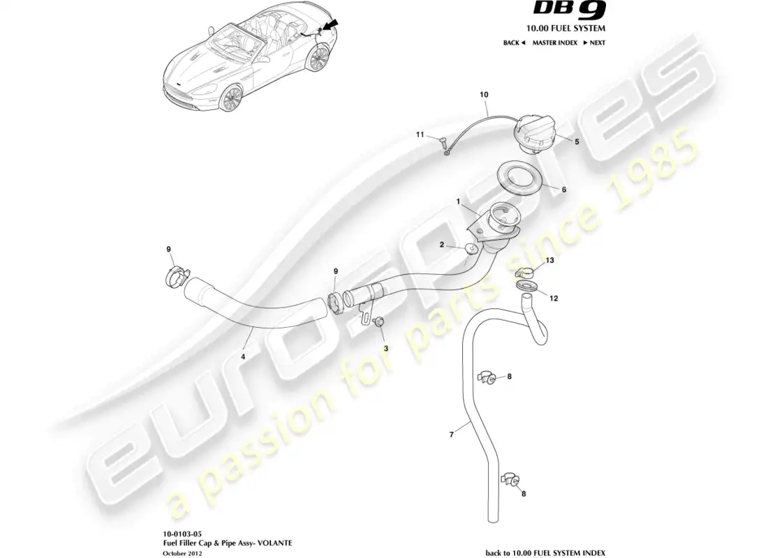 aston martin db9 (2015) fuel filler assembly, volante parts diagram