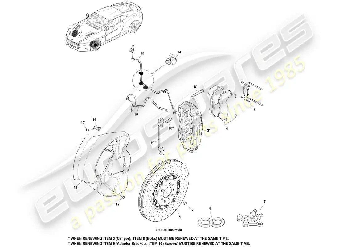 aston martin vanquish (2013) front brake system parts diagram