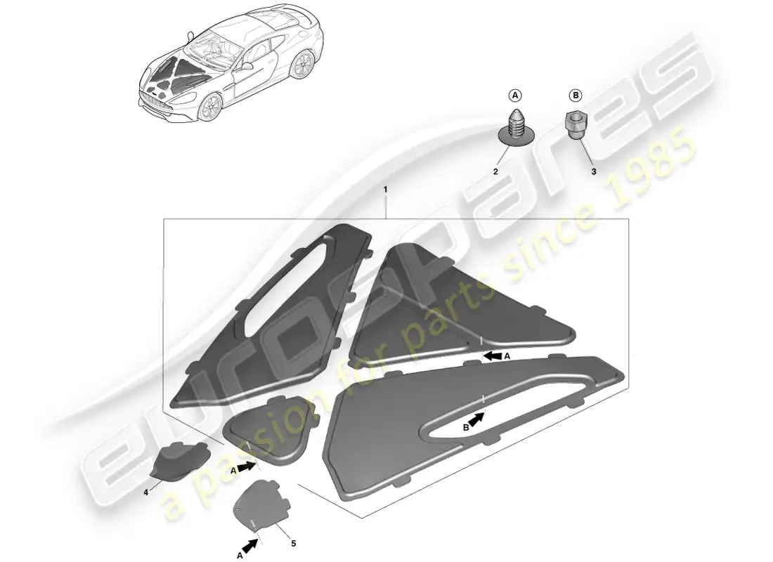 aston martin vanquish (2013) engine compartment trim parts diagram