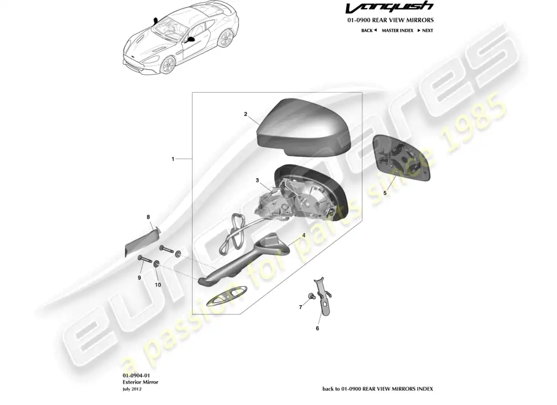 aston martin vanquish (2016) exterior rear view mirrors parts diagram
