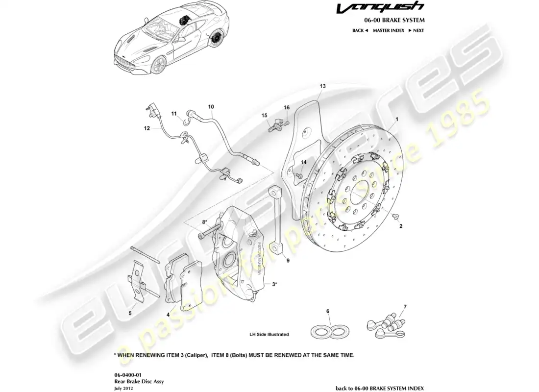 aston martin vanquish (2017) rear brake system parts diagram