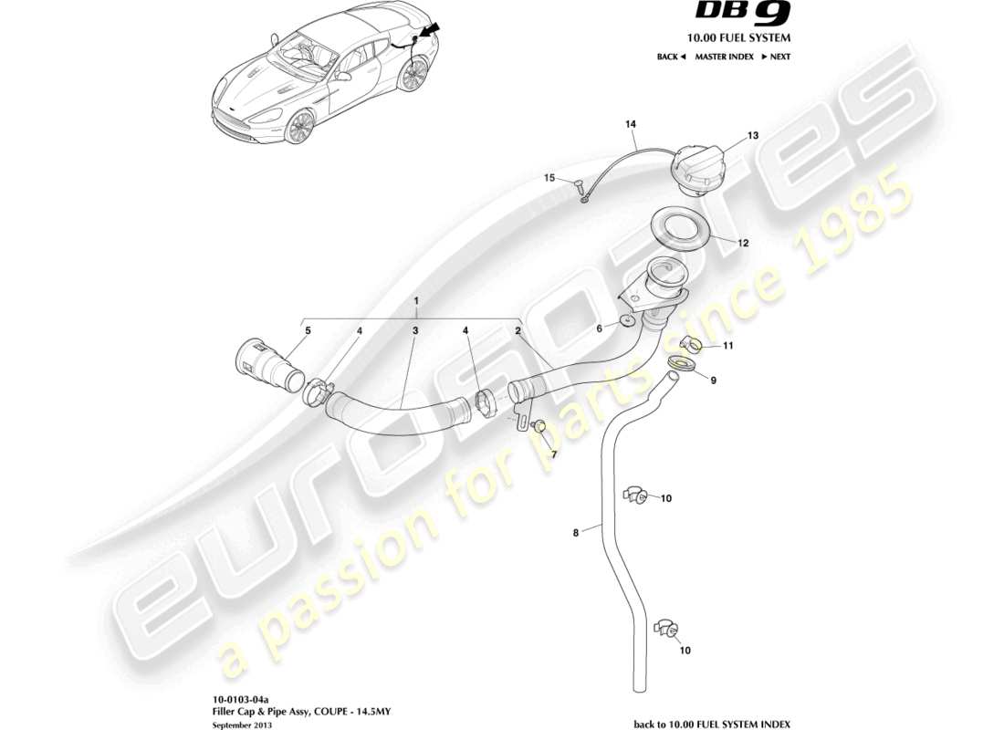 aston martin db9 (2015) fuel filler assembly, coupe 14.5my part diagram