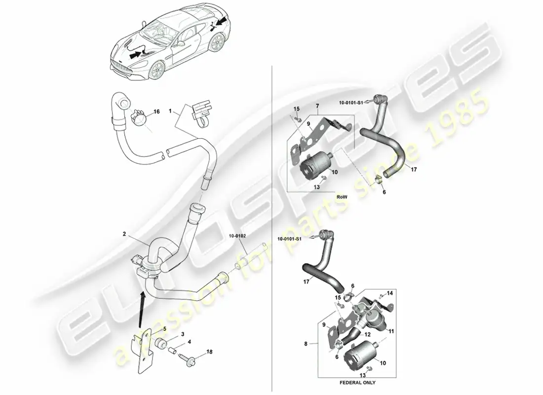 aston martin vanquish (2014) evaporative emissions, 15my parts diagram