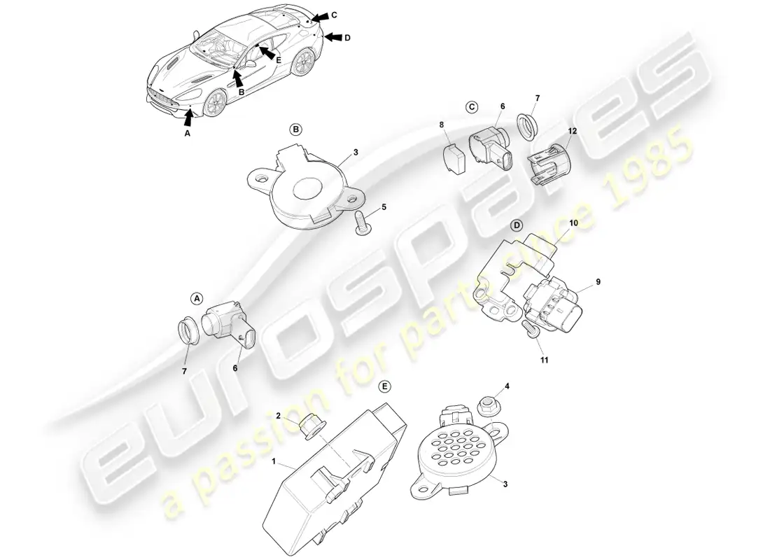 aston martin vanquish (2014) parking aid parts diagram