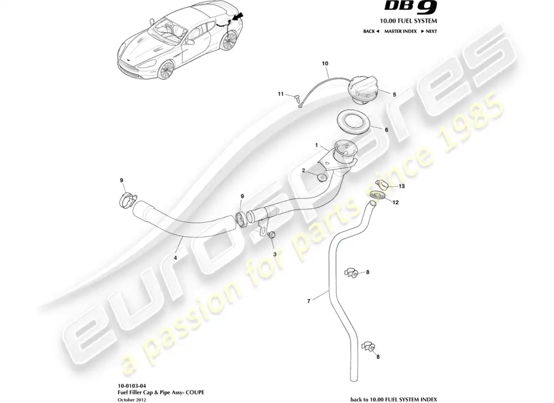aston martin db9 (2015) fuel filler assembly, coupe parts diagram