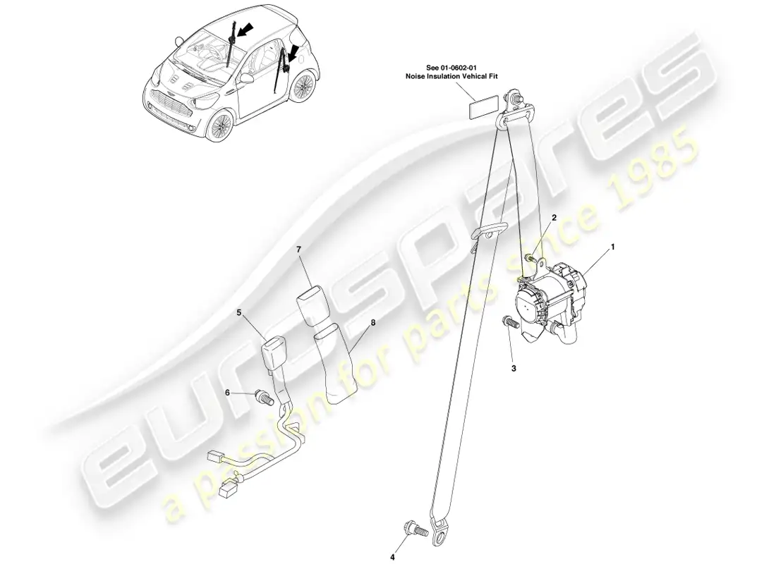 aston martin cygnet (2012) front seat belt assy parts diagram