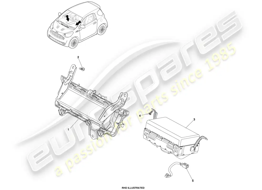 aston martin cygnet (2012) passenger air bag & cover unit parts diagram
