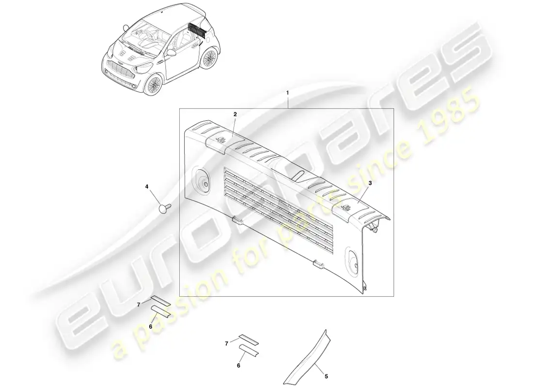aston martin cygnet (2012) load compartment trim parts diagram