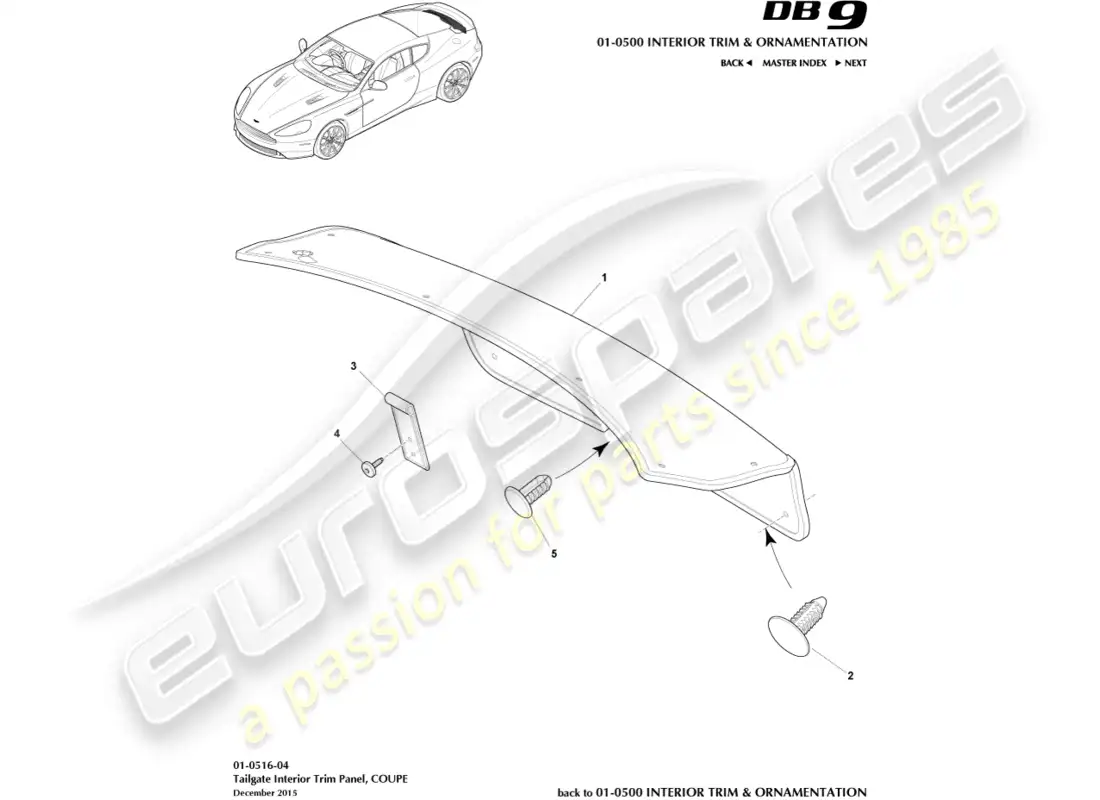 aston martin db9 (2016) tailgate trim panel, coupe parts diagram