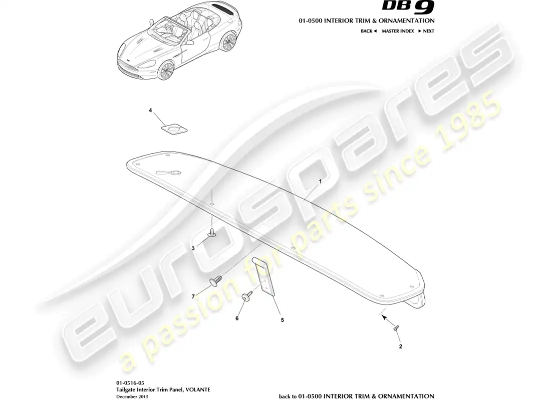 aston martin db9 (2016) tailgate trim panel, volante parts diagram