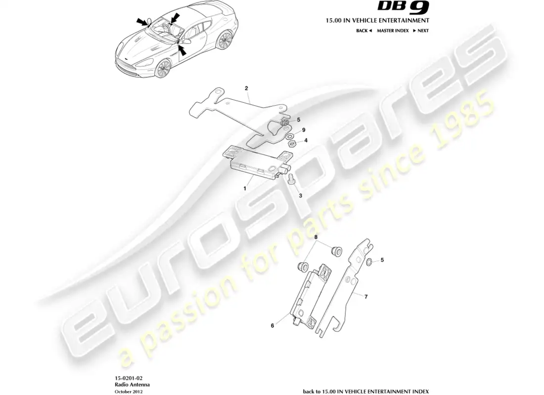 aston martin db9 (2016) radio antenna parts diagram