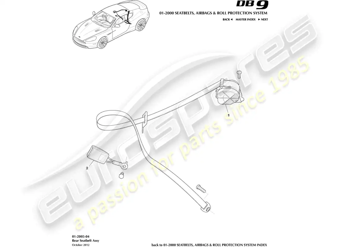 aston martin db9 (2014) rear seat belts parts diagram