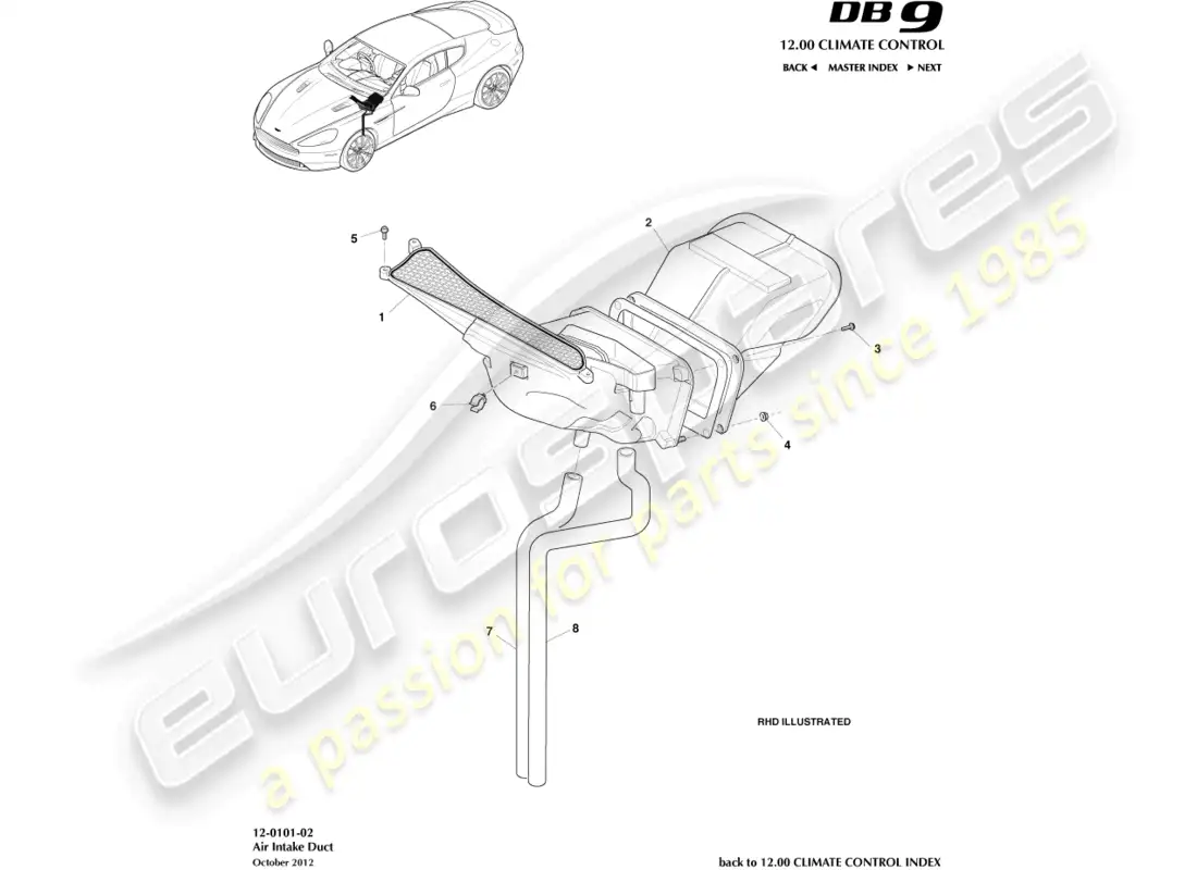 aston martin db9 (2013) air intake components parts diagram