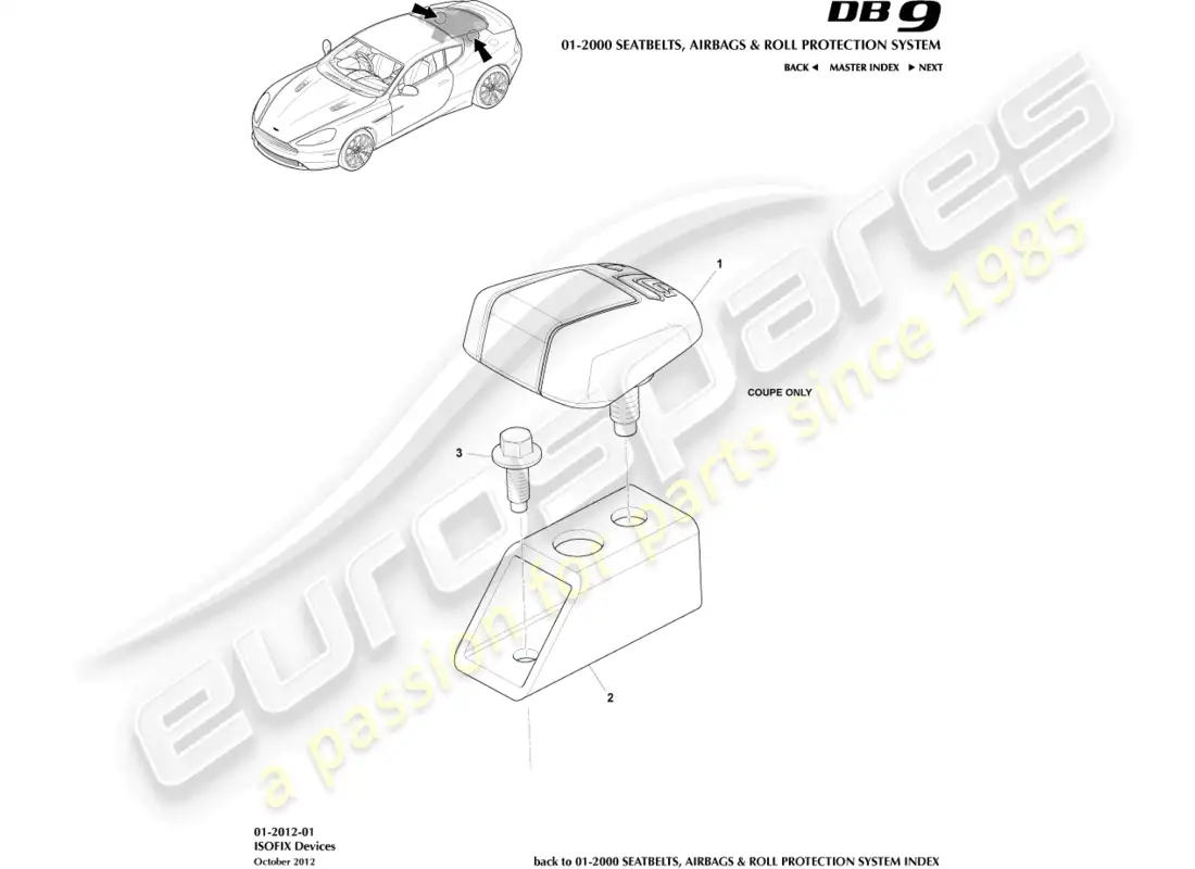 aston martin db9 (2013) isofix tether brackets parts diagram