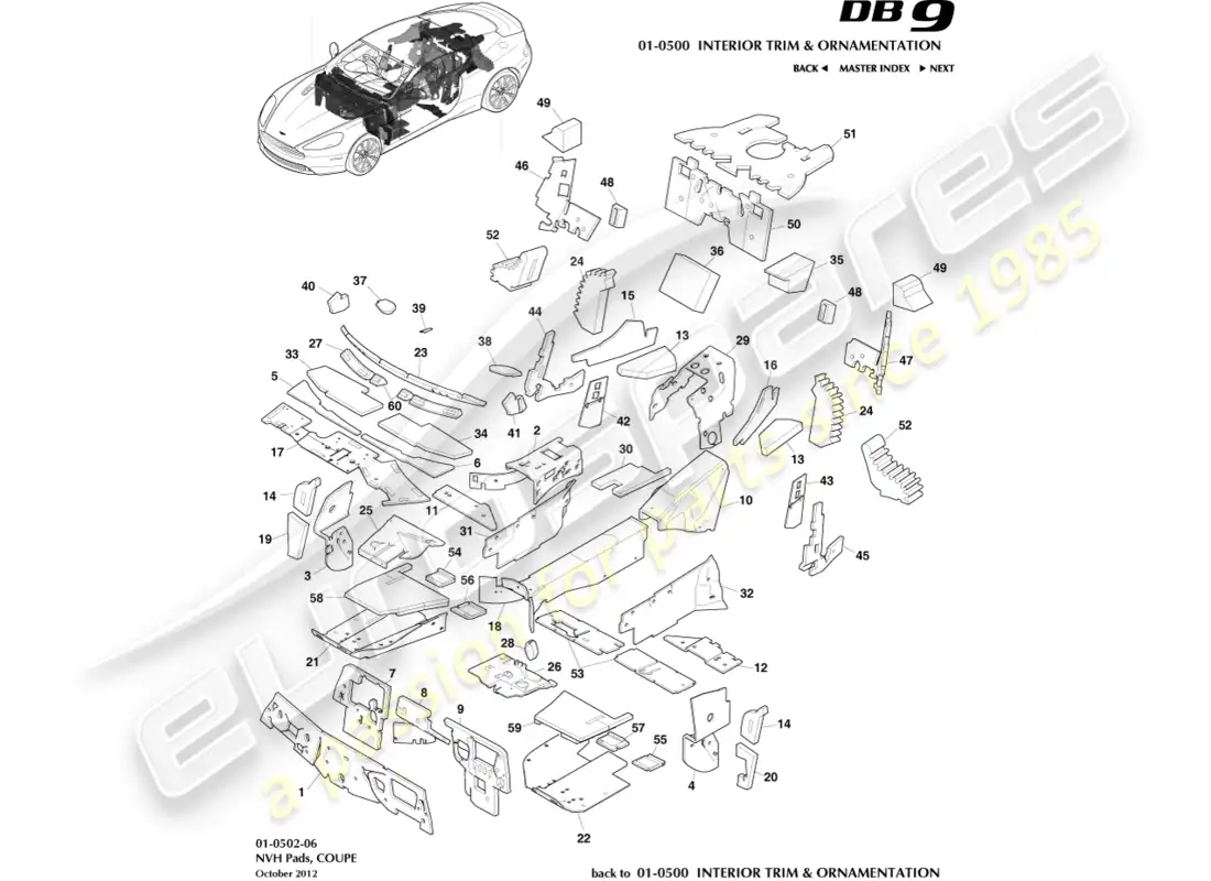 aston martin db9 (2017) nvh pads, coupe parts diagram