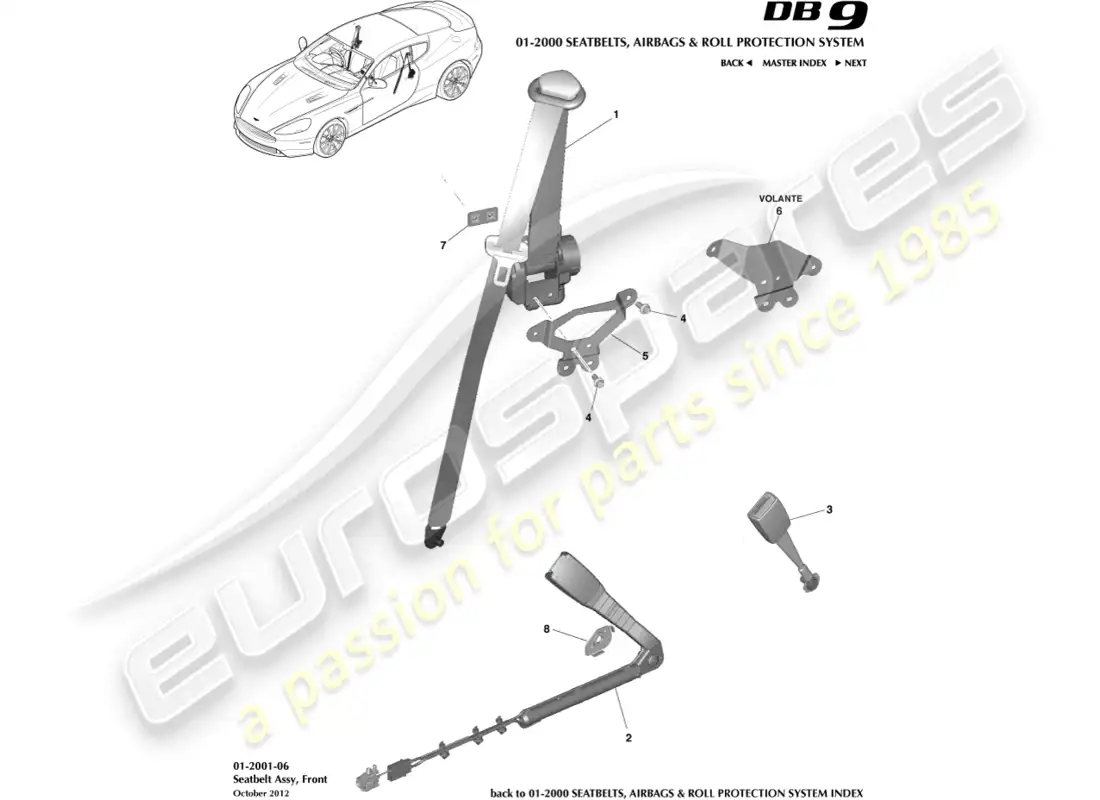 aston martin db9 (2017) front seat belts parts diagram