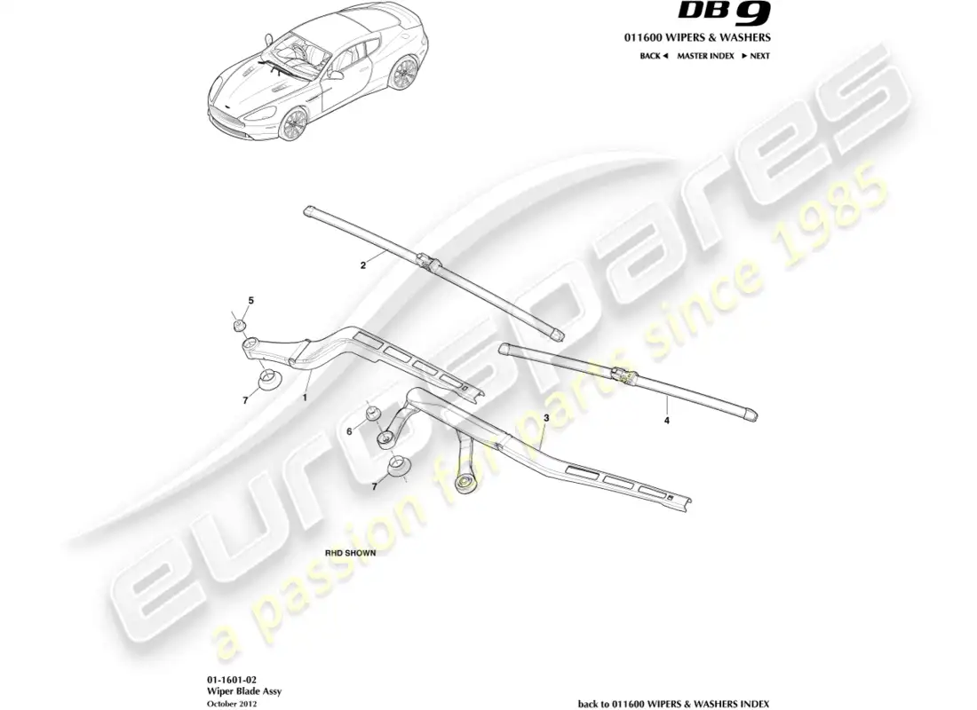aston martin db9 (2017) wiper blade assembly parts diagram