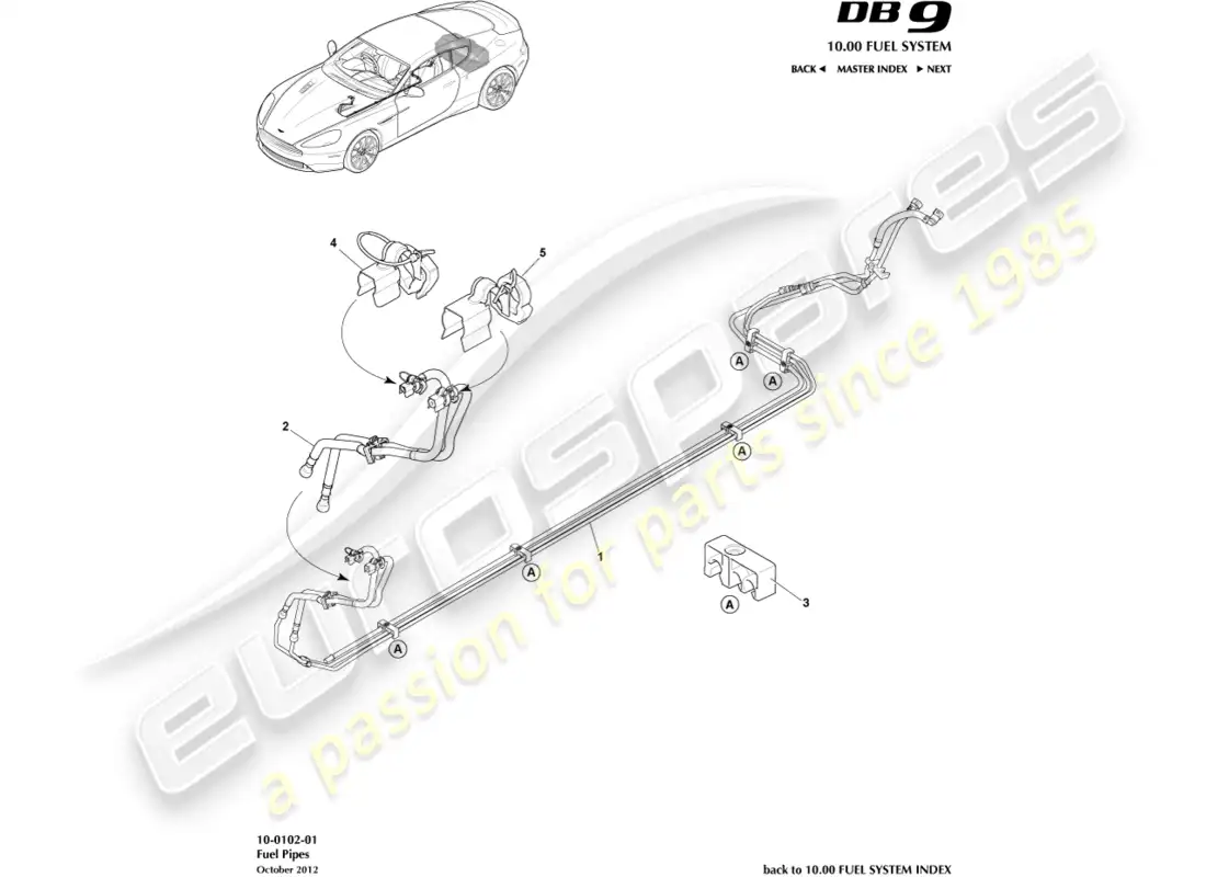 aston martin db9 (2015) fuel distribution parts diagram