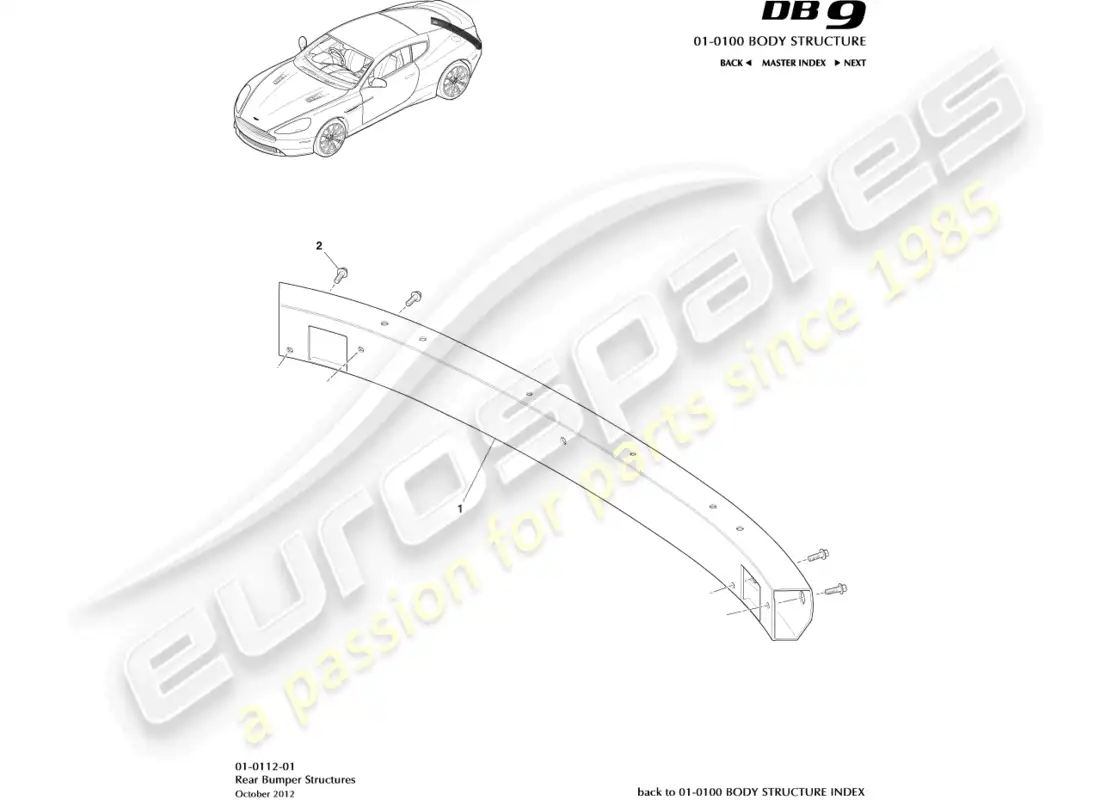 aston martin db9 (2015) rear bumper structure parts diagram