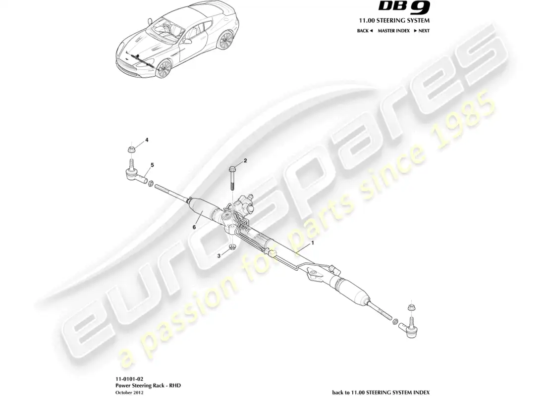 aston martin db9 (2015) steering rack, rhd parts diagram