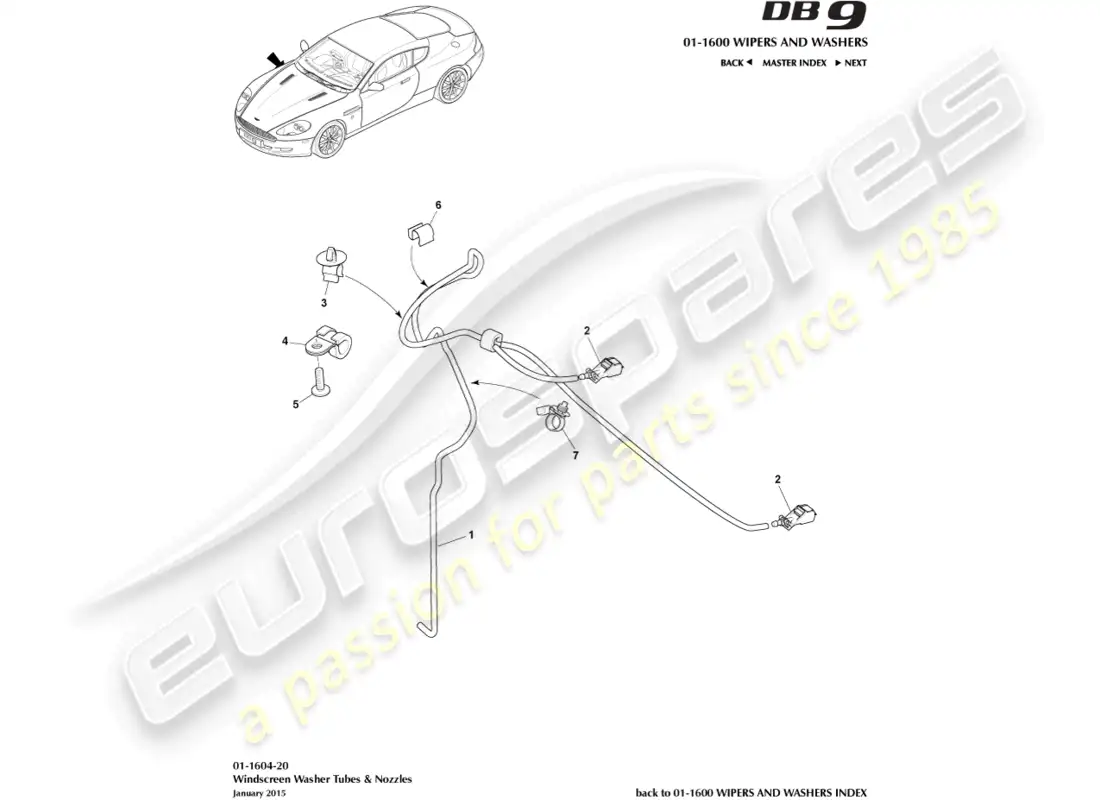 aston martin db9 (2012) windscreen wash parts diagram