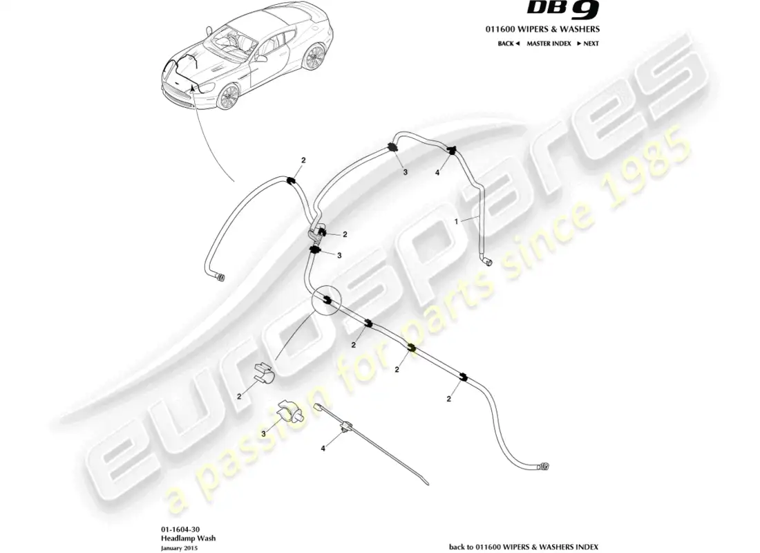 aston martin db9 (2017) headlamp wash parts diagram
