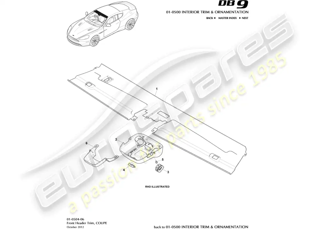 aston martin db9 (2015) front header trim, coupe parts diagram