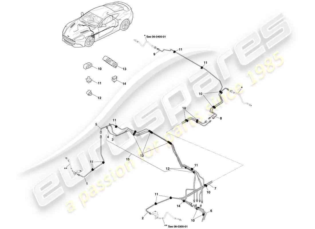 aston martin vanquish (2014) brake lines & hoses, rhd parts diagram