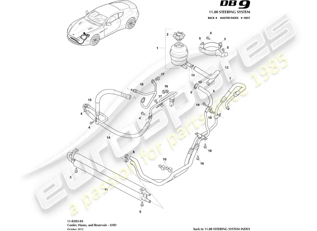aston martin db9 (2015) pas hoses, lhd parts diagram