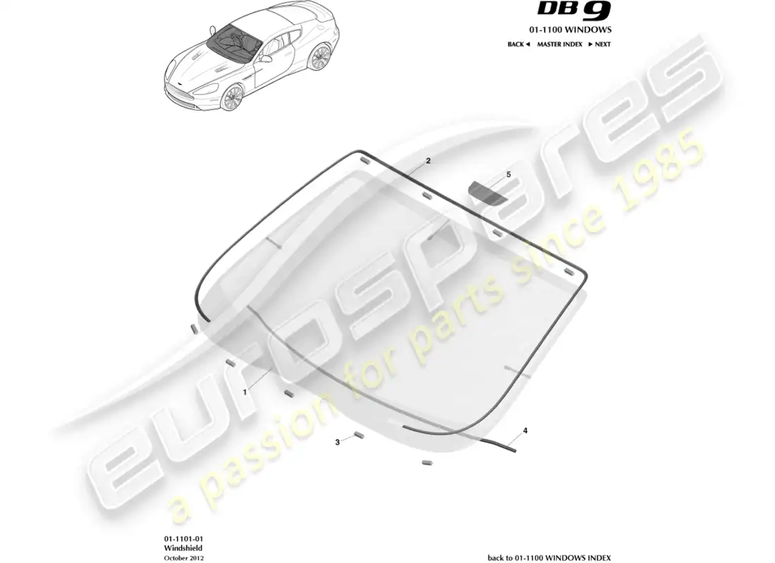 aston martin db9 (2014) windshield parts diagram