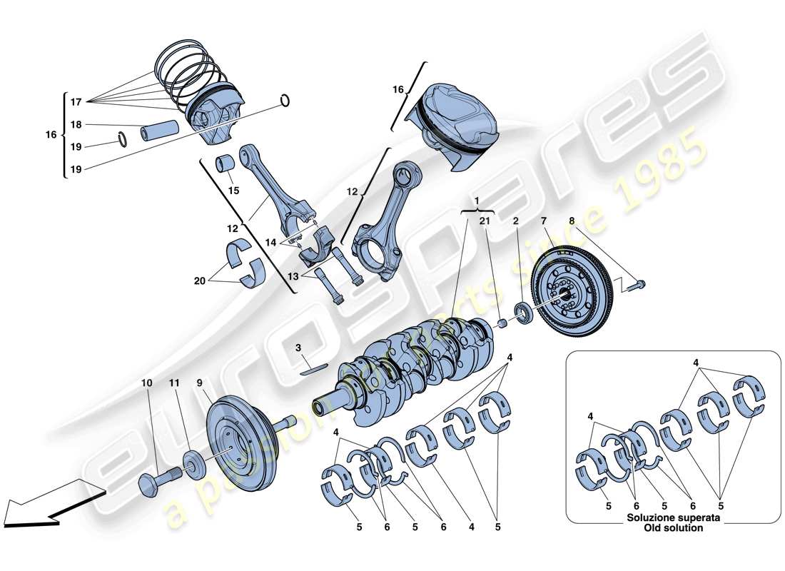 ferrari 458 italia (rhd) crankshaft - connecting rods and pistons part diagram