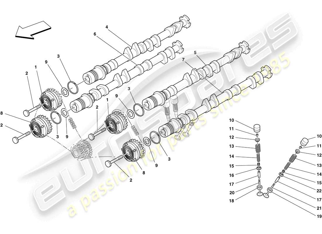 ferrari california (europe) timing system - camshafts and valves part diagram