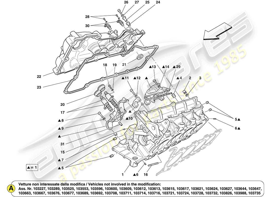 ferrari california (europe) right hand cylinder head part diagram