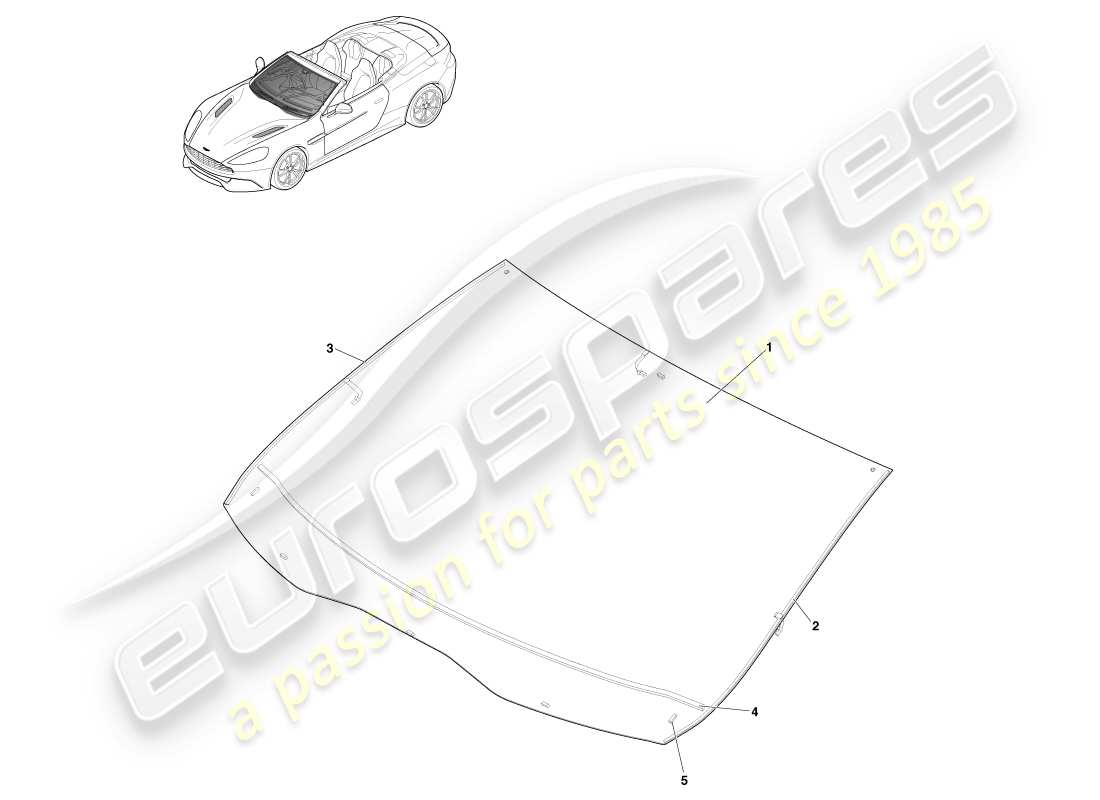 aston martin vanquish (2013) windshield, volante part diagram