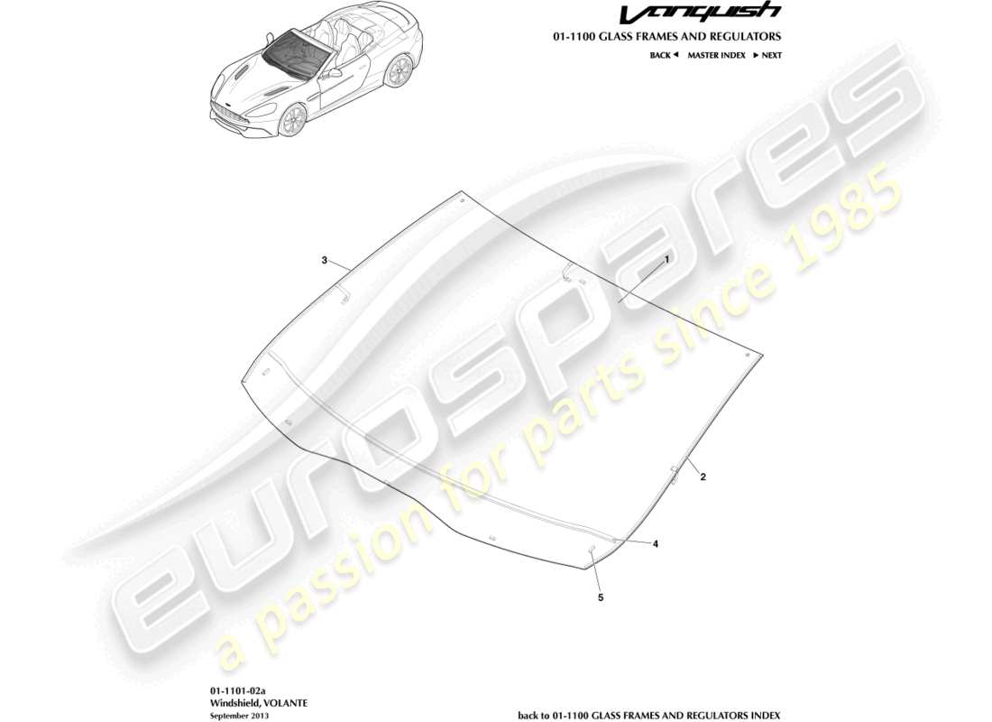 aston martin vanquish (2018) windshield, volante part diagram