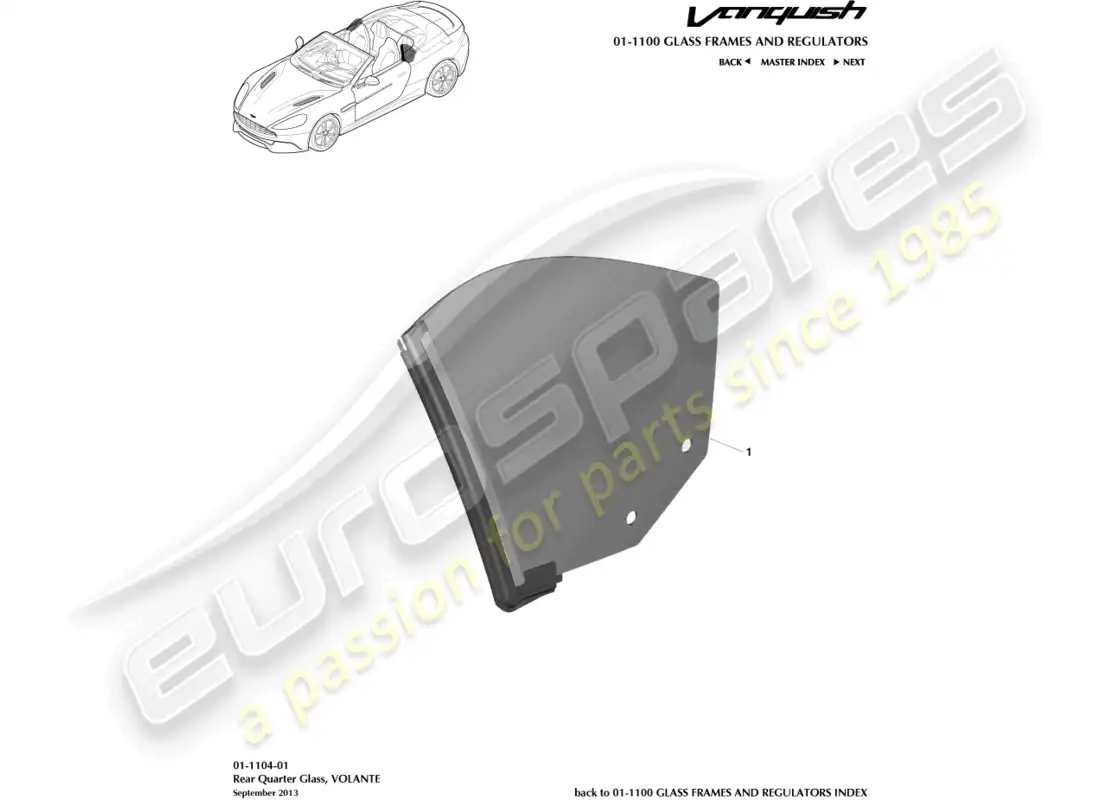 aston martin vanquish (2016) rear quarter glass, volante parts diagram