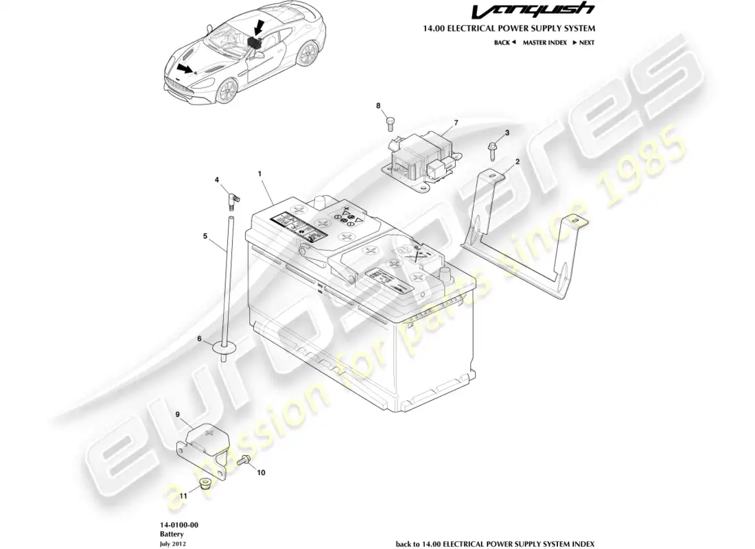 aston martin vanquish (2017) battery parts diagram
