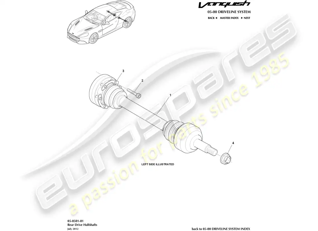 aston martin vanquish (2017) rear halfshaft assembly parts diagram