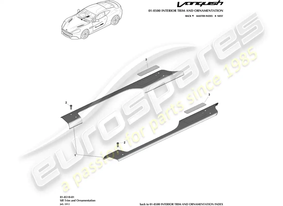 aston martin vanquish (2016) sill trim & ornamentation parts diagram