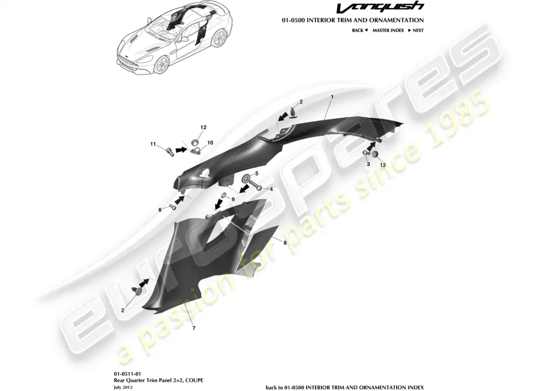 aston martin vanquish (2016) rear quarter trim panel, 2+2 coupe parts diagram