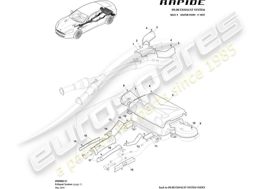 aston martin rapide (2010) heat shields, front part diagram