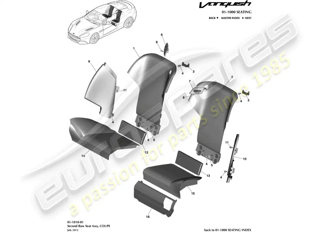 aston martin vanquish (2015) rear seats, coupe parts diagram
