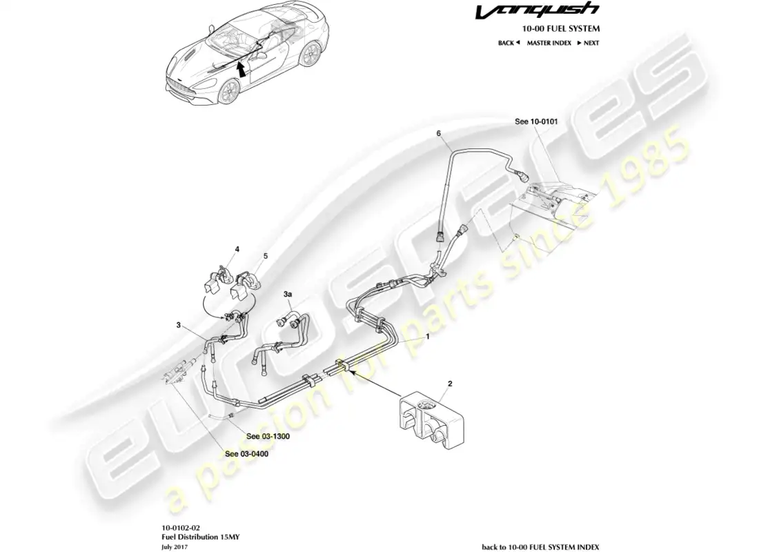 aston martin vanquish (2015) fuel distribution, 15my on parts diagram