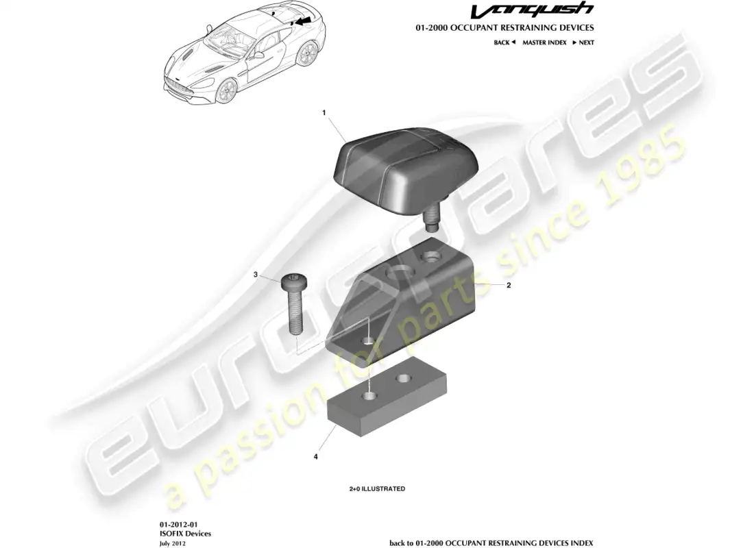 aston martin vanquish (2015) isofix tether brackets parts diagram