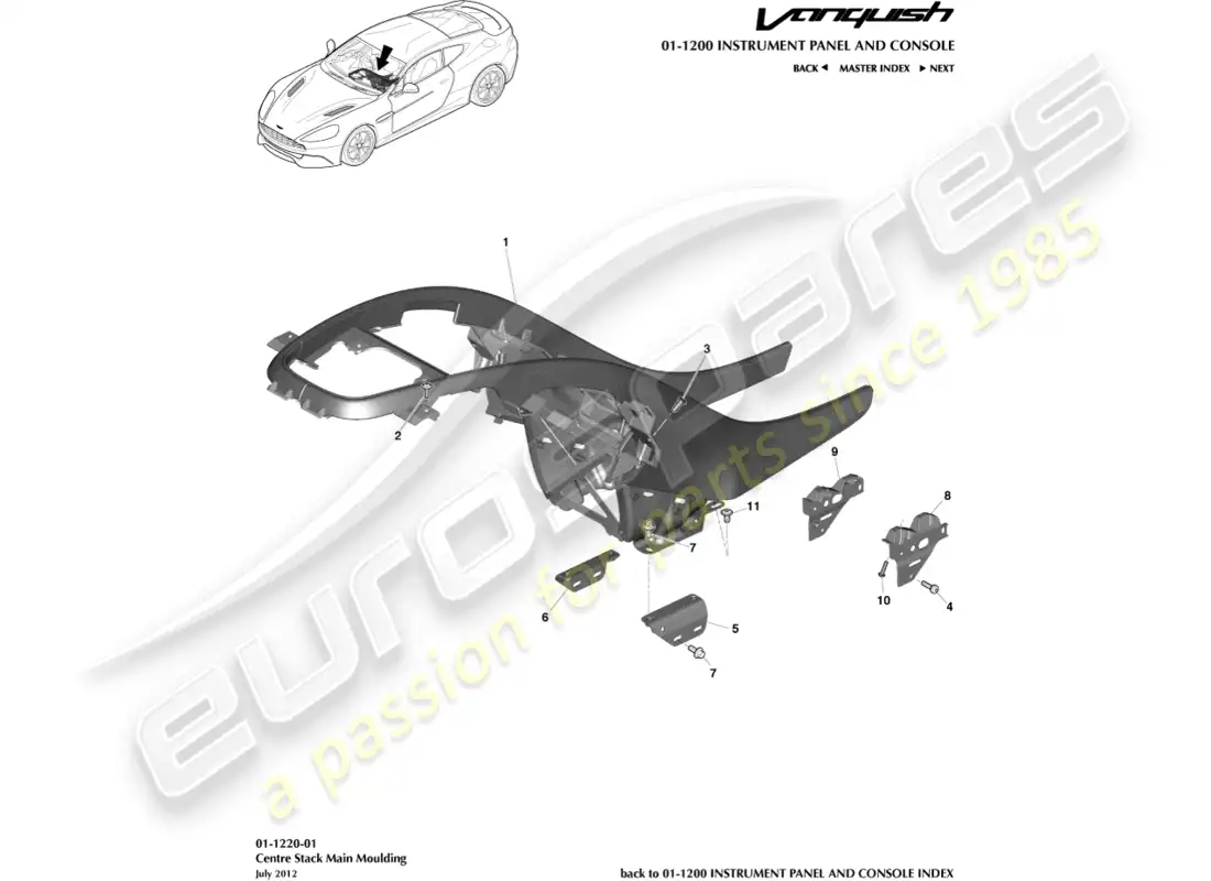aston martin vanquish (2015) centre stack moulding parts diagram