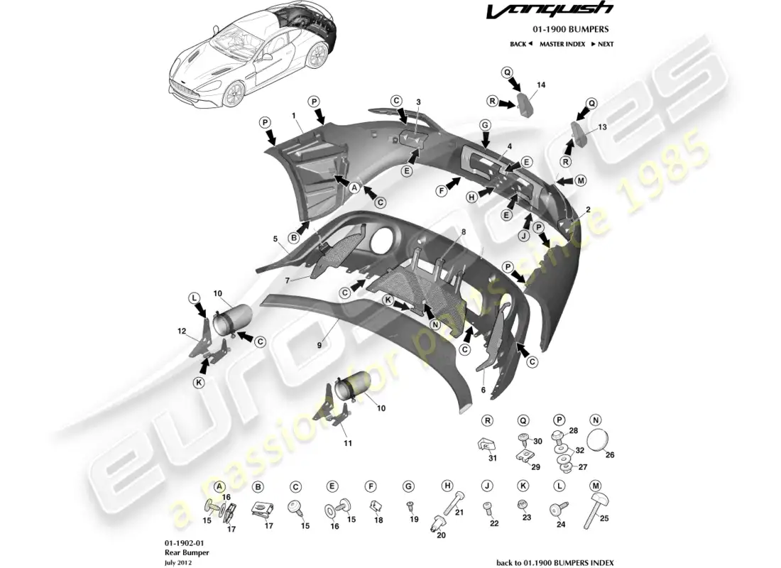 aston martin vanquish (2018) rear bumper parts diagram