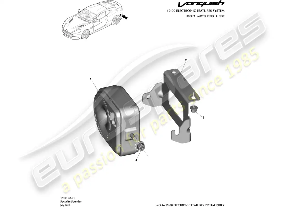 aston martin vanquish (2018) alarm horns & sirens parts diagram