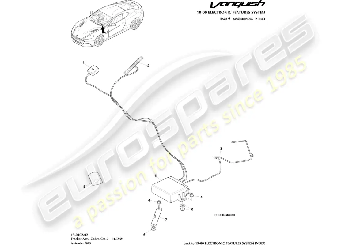 aston martin vanquish (2018) cat-5 tracker, 14.5my parts diagram