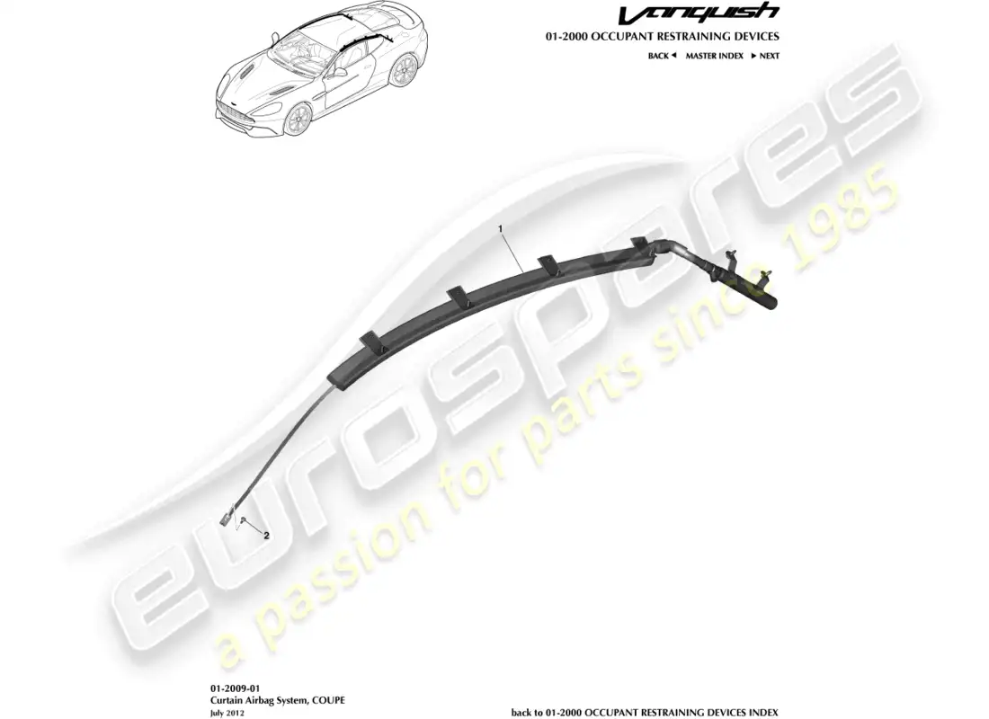 aston martin vanquish (2015) curtain airbag, coupe parts diagram