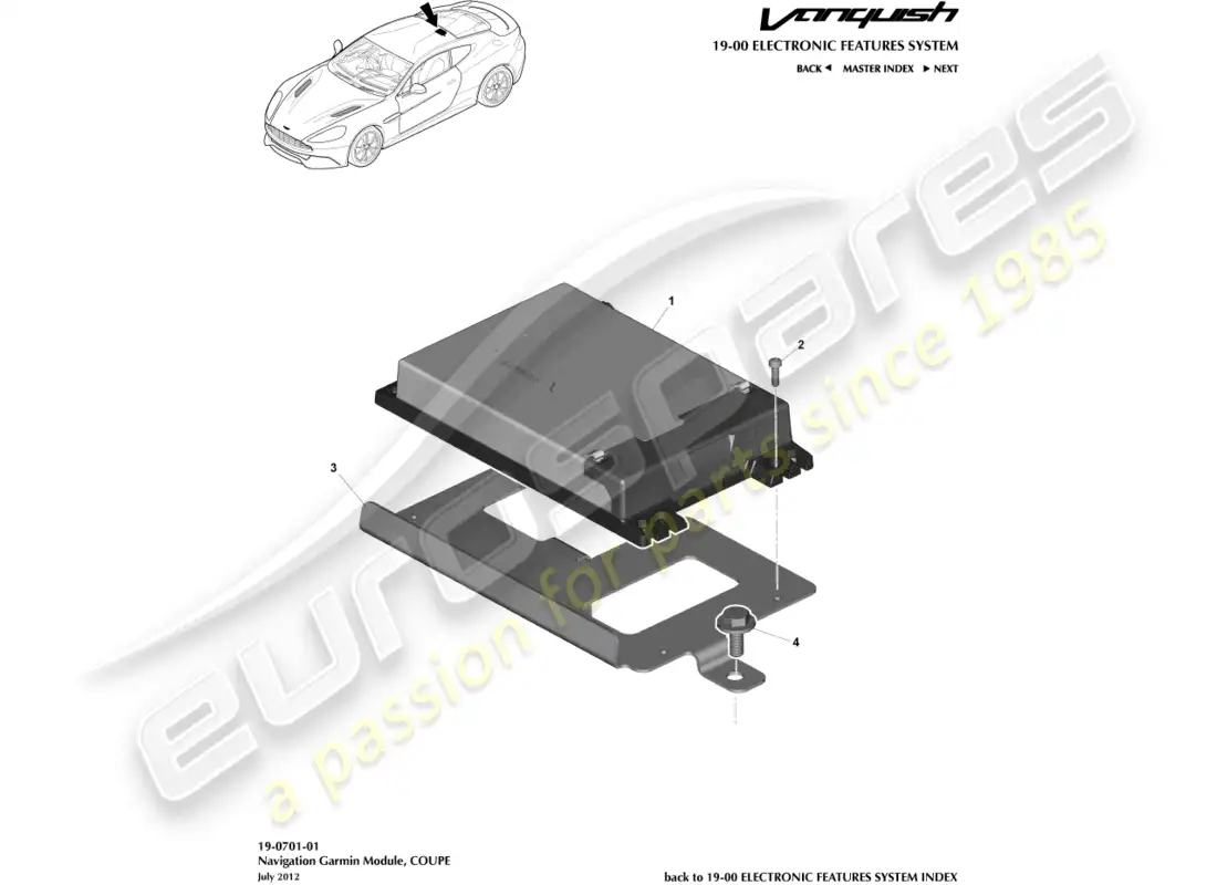 aston martin vanquish (2018) navigation module, coupe parts diagram